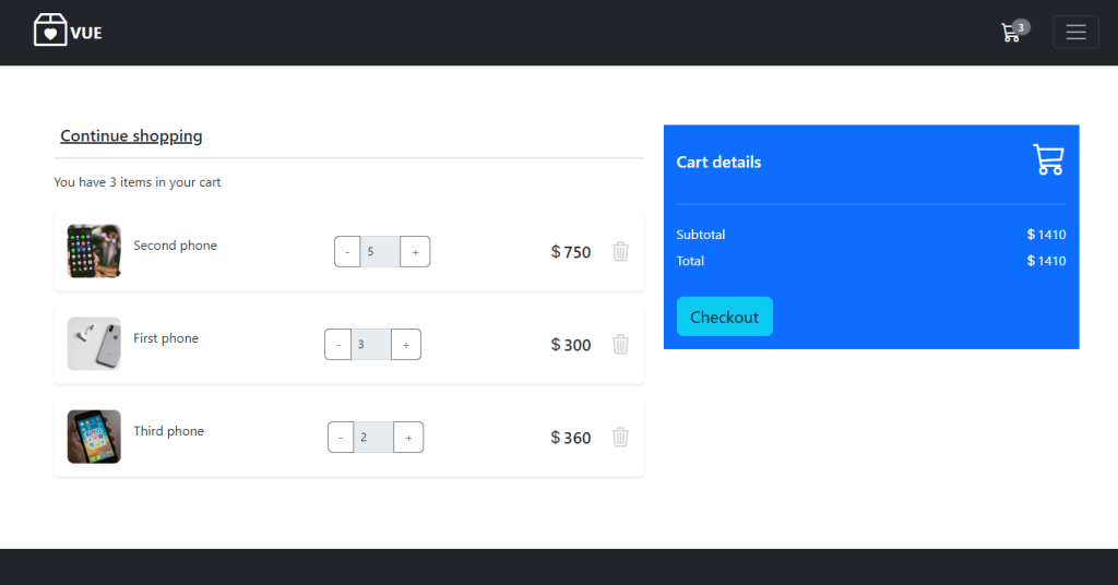 Shopping Cart check out In Vue 3 